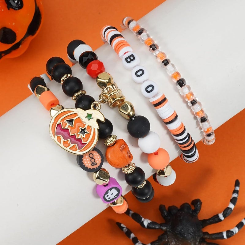 Lonext Halloween Bracelets Stackable Heishi Beaded Stretch Bracelets - Image 2